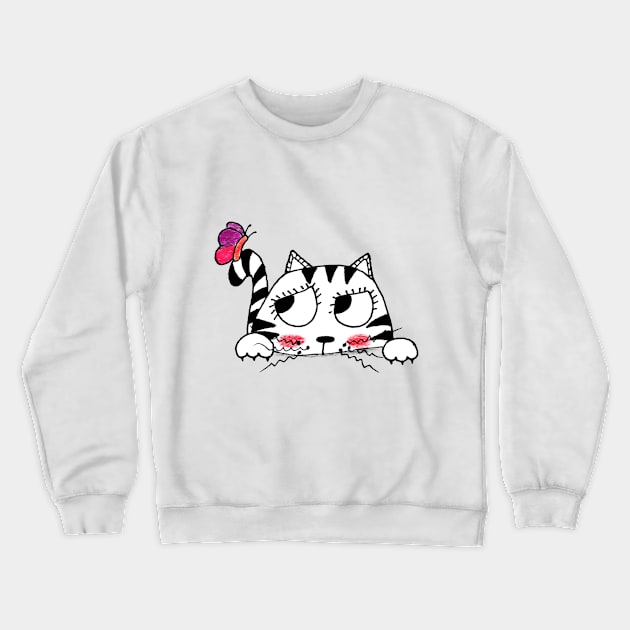 Yuna Cat | The Enchanting Butterfly Observer Crewneck Sweatshirt by MiracelArt